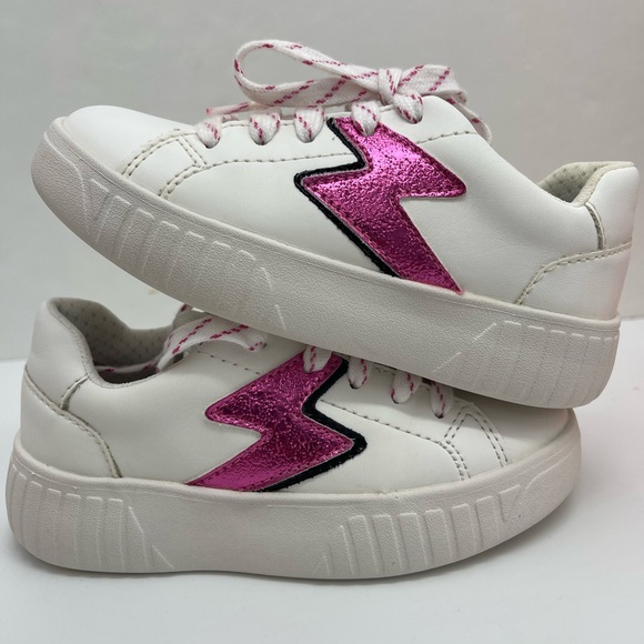 Geox Other - Geox Kids White Leather Sneakers with Pink Lightning Bolt with orthopedic insole
